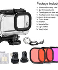 Waterproof Dive Housing With Color Correcting Filters For Dope Underwater Photography, No Lens Removal Needed, Red, Light Red, And Magenta Filters, Fits Hero 9 Through 13 Black Cameras, Submerge Up To 147 Feet package contents.