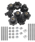 Black nylon seven‑star through‑hole knurled knob assortment kit with M6 bolts, nuts and washers