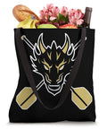 Black tote bag with dragon and paddle design, loaded with groceries. Paddler Style Dragon Boat Racing Tote Bag For Dragonboating Fans And Crews.