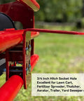 Close-up of Zero Turn Hitch Kit For Ferris IS And ISX Series Zero Turn Mowers with red steel and hitch hole for attachments