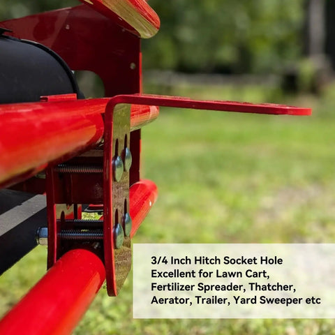 Close-up of Zero Turn Hitch Kit For Ferris IS And ISX Series Zero Turn Mowers with red steel and hitch hole for attachments