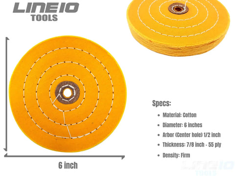 Grind Ready Buffing Wheels For Bench Grinders Set Of Two Six Inch Pads Half Inch Center Hole Yellow Firm for metal finishing.