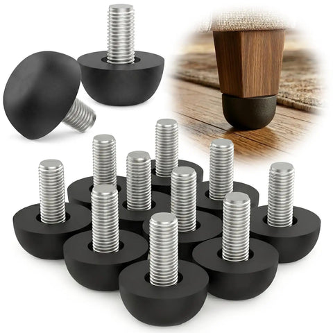 12 Pack M8 Adjustable Furniture Feet In 304 Stainless Steel Leveling Screws 8mm By 1.25 Thread with non-slip base