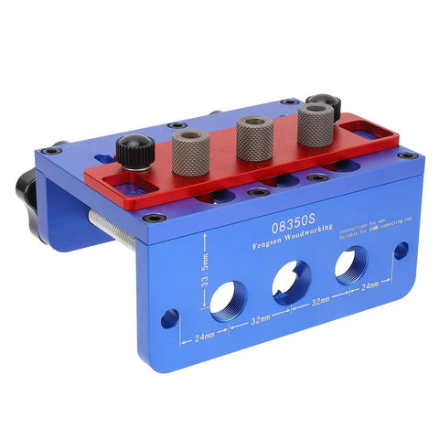 Straight Shooting Wood Dowel Drilling Guide 3 In 1 Jig Kit With 8mm 10mm 15mm Drill Bits Heavy Duty Aluminum Positioner overview angle.