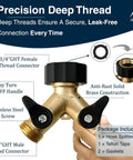 Heavy Duty 2 Way Hose Splitter Premium Brass Y Adapter With Double Shut Off Valve Rust Resistant Finish For Outdoor Faucet Spigot Bib Tap Garden Hose Connector, 3/4" GHT