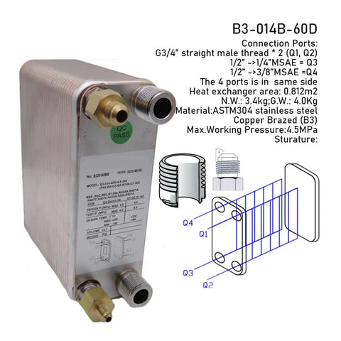Compact Sixty Plate Heat Exchanger For HVAC Systems And Heat Pump Water Chillers Fast Temp Response Replaces Xb Models, stainless steel design.