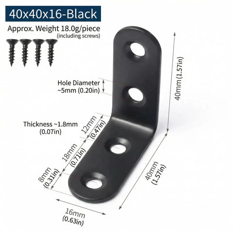 Beefy Black Metal L Brackets For Wood Shelves Heavy Duty 90 Degree Corner Braces With 20 Screws 1.57 X 1.57 Inch Dimensions