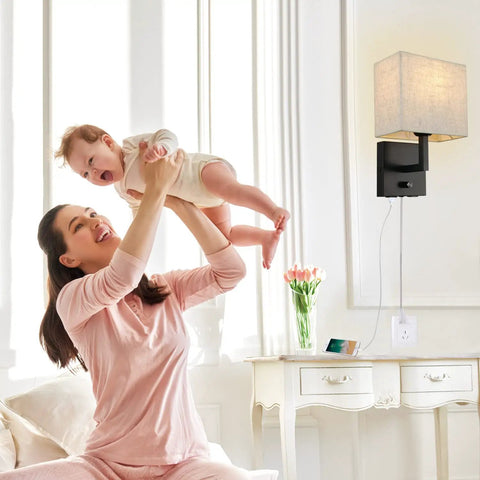 Dope Bedside Wall Mount Light With Dimmer Switch And Two USB Ports in modern bedroom setting