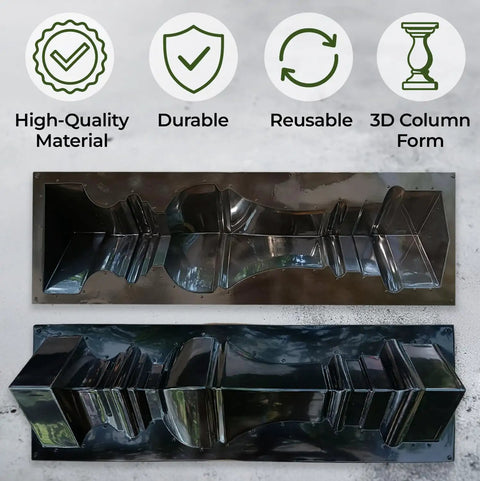 Roman Style Balustrade Molds 2 Piece DIY Concrete Column Forms for Garden, made of durable black plastic, shown front and back