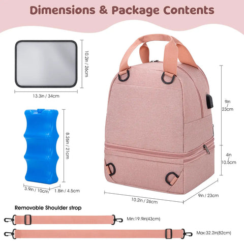 Dimensions and package contents of Stay Cool And Fully Loaded With This Dope Breast Pump Bag Cooler Backpack.