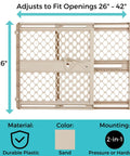 Top Shelf Adjustable Baby Gate For Kids And Toddlers Heavy Duty Plastic Child Safety Barrier with 26 inch height in sand color.