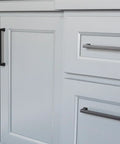 10 Pack Matte Black Door And Drawer Pulls, Four Inch Center To Center Cabinet Hardware For Kitchen And Bath installed on cabinets