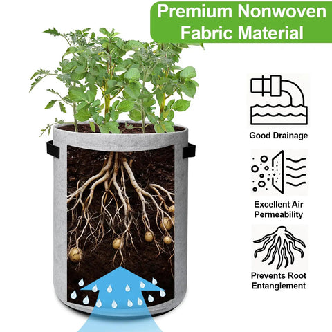 Potato Grow Bags With Flap 10 Gallon 4 Pack Planter Pots With Handles And Harvest Window For Potatoes In Black And Gray