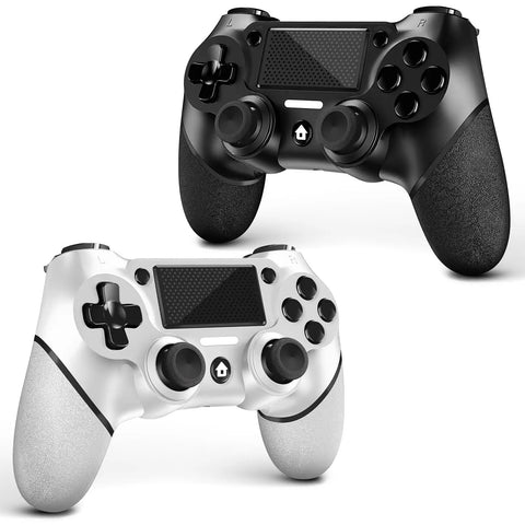 Two Pack Wireless PS4 Controllers Set For PS4 Pro Slim And PC With Non Slip Grips On Both Sides And USB C Cable Included Ergonomic Design For Comfort And Precise Control Black And White