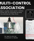 3 Way Smart Light Switch With 2 4Ghz WiFi That Plays Nice With Alexa And Google Home Neutral Wire Required No Hub Needed Single Pole Install Remote Control Via Smart Life App Black 1 Pack demonstrating multi-control setup with mobile app interface.