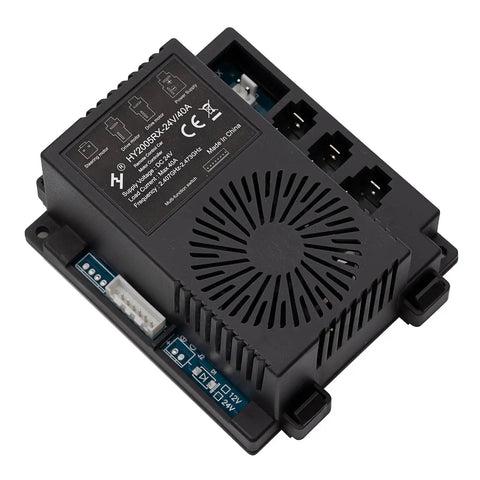 Rig Ready Slick 24V Control Box Kit For Kids Electric Ride On Cars With Integrated Slow Start Receiver, top view showing connectors.