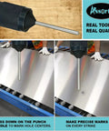 Pro Grade Universal Transfer Punch And Aligner Tool Set for machining on metallic sheet with manual pressure application.