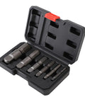 Awesome 6-Piece Pipe Extractor Kit To Slash Broken Screw Removal Hassles For 1/8-Inch To 1-Inch Pipes With Tough Storage Case For Home Pros, open case