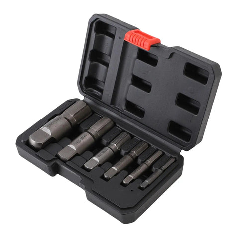 Awesome 6-Piece Pipe Extractor Kit To Slash Broken Screw Removal Hassles For 1/8-Inch To 1-Inch Pipes With Tough Storage Case For Home Pros, open case