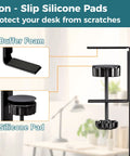 Non-slip silicone pads on clamps of Under Desk Cable Management Tray With Clamp No Drill Installation 25.3 Inch Large Capacity Metal Cord Organizer