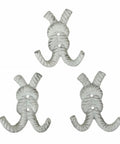 Top Shelf Nautical Rope Knot Wall Hooks Set Of Three Tough Cast Iron Antique White Finish, compact 4 inch wall hooks for keys and towels.