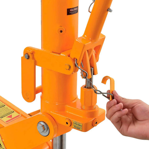 Focus on hook mechanism of Heavy Duty Hydraulic Forklift Jack With Removable Handle, 8800 Lb Capacity, Rugged Steel Construction