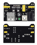 MB102 Solderless Breadboard Power Supply Module 3.3V And 5V With 700mA Output DC 6.5-12V Or USB, top and bottom views