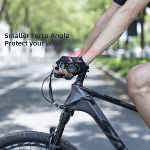 Mountain Bike Grips Lock On Aluminum Clamp Handlebar Grips For MTB BMX Ergonomic Design For Maximum Comfort And Wrist Pain Relief Secure Locking System Keeps Grips Solid Textured Non Slip Ends Black Grey Red Green in use on cyclist's hand