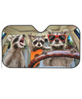 Three Funny Raccoons Windshield Sun Shade For Car SUV Truck 51x27.5 Inches featuring raccoons with sunglasses and guitar
