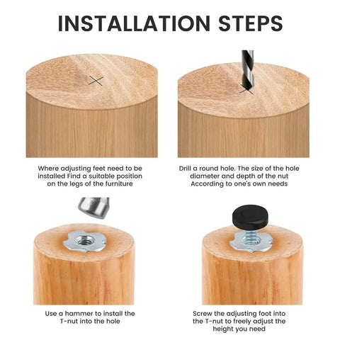 Eight Pack One Quarter Inch Threaded Furniture Leveling Feet With T Nuts And Felt Pads For Tables Cabinets Chairs And Stools Built To Last Adjustable From One Quarter Inch To Three Quarter Inch Heavy Duty Indoor Outdoor Floor Protection