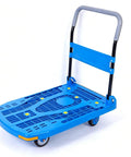 Ultra Lightweight 60x90 Cm Plastic Platform Hand Truck With Silent Swivel Wheels, Workhorse Folding Dolly Cart For Warehouse, Supermarket, Garage, Courier Moving Luggage, Blue, front view