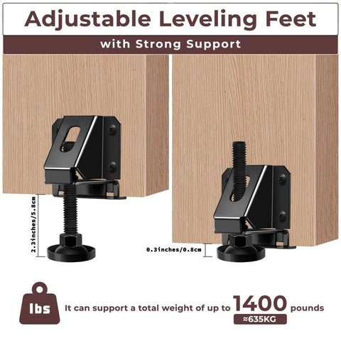 Heavy Duty Adjustable Leveling Feet Kit Four Pack With Wrenches And Screws For Tables Benches And Cabinets 0 To 2 Inch Height Adjustment Supports Up To 1400 Lbs Sturdy As Heck Black