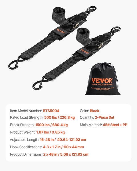 Beefy Heavy Duty Boat Trailer Transom Straps 2 Inch By 48 Inch Adjustable With 1,500 Lb Break Strength And Security Lock S Hooks