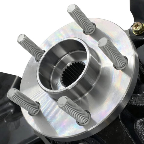 Close-up of beefed-up front left steering knuckle and hub bearing assembly for 2013-2019 Escape driver side replacement