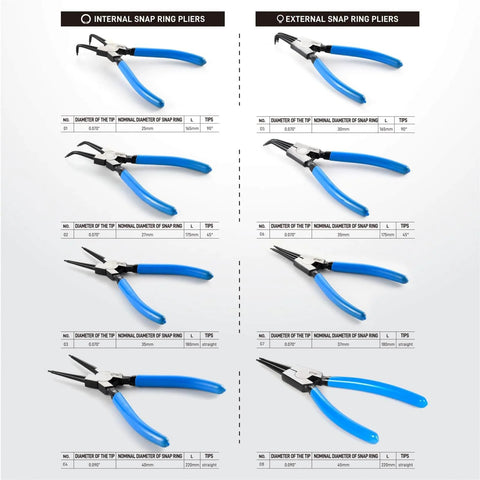 Shop Ready Pro Grade 8 Piece Precision Snap Ring Pliers Set With 7 Inch And 9 Inch Internal And External Circlip Pliers Plus 3 Angle Tips 0 Degree 45 Degree 90 Degree Heavy Duty CR V Steel For Auto And Industrial Repairs