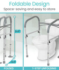Heavy Duty Folding Toilet Safety Rail Rust Proof Bathroom Assist Bar For Seniors And Weak Knees Fsa Hsa Approved with foldable design.