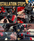 Installation steps for Universal Cruise Control Throttle Lock for Motorcycles on handlebar grip, showing various stages.