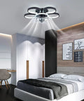 Dope 20 Inch Modern Ceiling Fan With Integrated Led Chandelier Light, Sleek Black And Gold Flush Mount Design in a stylish bedroom.