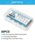 Heavy Duty M6 Flat Head Hex Socket Cap Screws Set, 50-piece assortment kit in plastic box, 10.9 grade alloy steel, black oxide finish