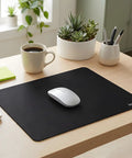 Black Square Mouse Pad with Non Slip Rubber Base Smooth Polyester Surface for Office Work Gaming Minimalist Desk Accessory on desk