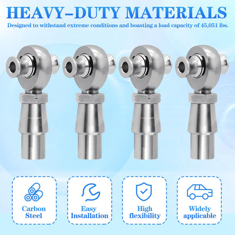 Beefy 7/8-14 Heim Joint Rod End Kit With 7/8-1/2 HMS Spacers And.120 Wall Bung Chromoly Panhard Bar For Steering And Suspension Traction Bars And Steering Linkage Two Sets With Right And Left Hand Threads, carbon steel rod ends shown