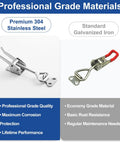 Beefy Toggle Clamp Kit 304 Stainless Steel, Adjustable Locking Mechanism, 91 to 102 mm, 2 Pack shown with galvanized iron comparison