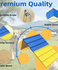 Dog Agility A Frame For Large Dogs 82 By 23 Inches Adjustable Foldable Training Ramp with blue and yellow panels.