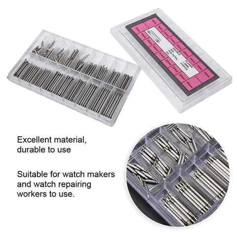 Watch Band Pins Kit 270 Pcs 1.8mm Metal Spring Bar Set 8 To 25mm Assorted Sizes With Compartment Box for watch repair