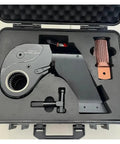 Heavy Duty Workhorse Hydraulic Torque Wrench With Square Drive And Smooth Hose Swivel, Dead Accurate For Cramped Spaces in a carrying case.