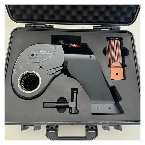Heavy Duty Workhorse Hydraulic Torque Wrench With Square Drive And Smooth Hose Swivel, Dead Accurate For Cramped Spaces in a carrying case.