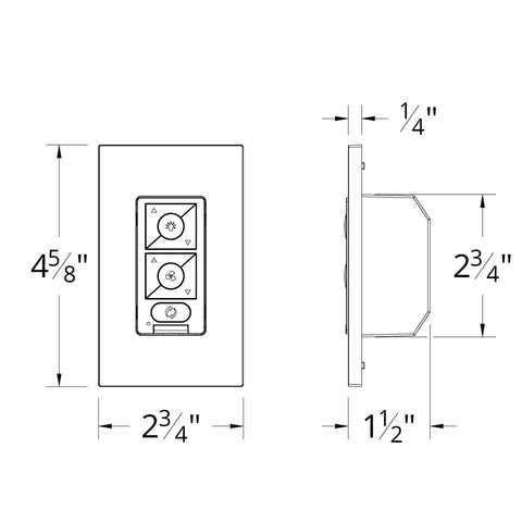 Diagram of 6 Speed Ceiling Fan Wall Control Bluetooth Hardwired With Single Pole Wall Plate For Smart Fans Only Dimensions