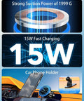 3 In 1 Wireless Car Mount Charger With RGB LED Handsfree Magnetic Phone Holder, fast charging feature highlighted