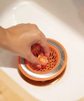 Splash Kitchen Sink Strainer Basket Fits All Standard Sinks 4.5 Inch Stainless Steel Orange Fish Drain Cover No Clog Drama