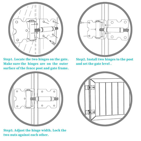 Installation guide for Self-Closing Gate Hinges Pack Of 2 For Vinyl, Wood, And Metal Fences Heavy Duty Steel Hardware